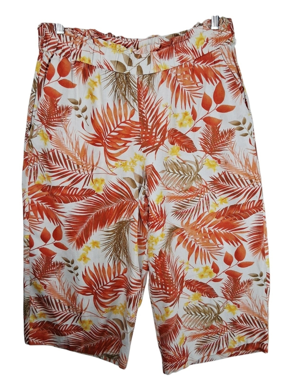 Land 'n Sea Womens XL Orange/Yellow Tropical Palm Linen Blend Cropped Pants